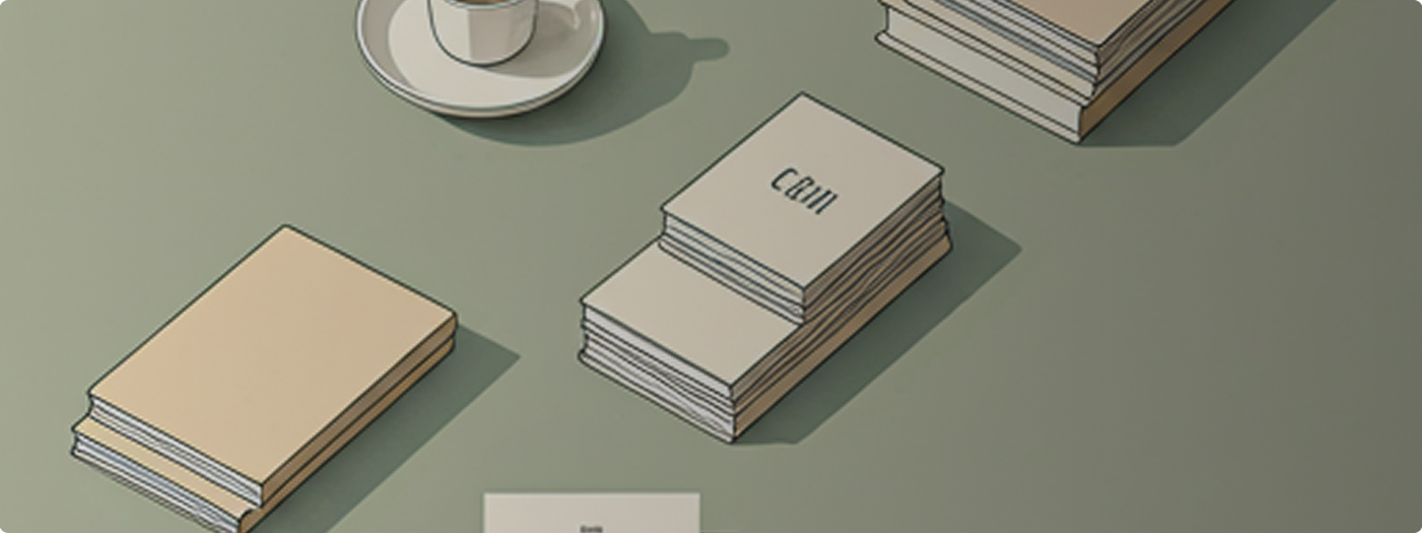 Illustration of stacked books and a cup on a greenish background